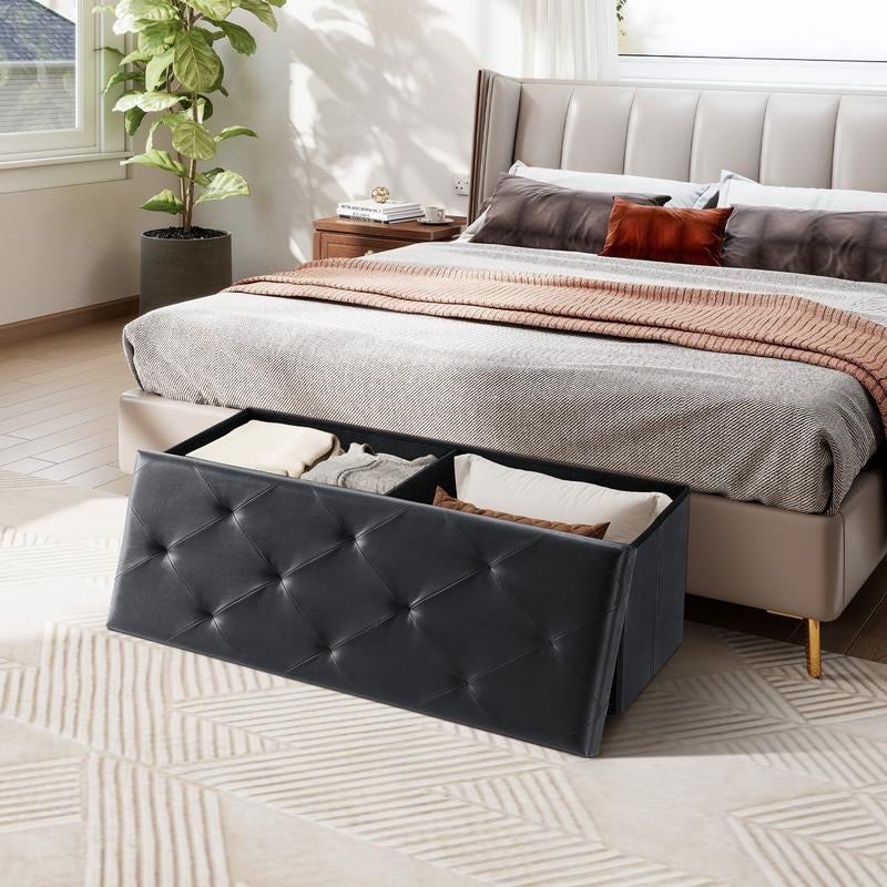 Folding Storage Ottoman Bench, Foot Rest Stool with Padded Seat, Large Toy Box Storage Chest with Seatin, Holds up to 660 Lb-Grey