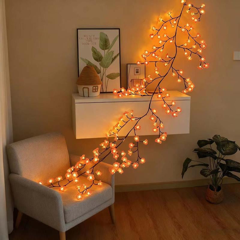 Cherry Blossom Lights Pink Cherry Blossom Tree Branches Flower LED Lights for Walls 1.8M 96 Flowers Enchanted Willow Vine Lights Christmas Fireplace Mantle Indoor Decor Usb-Powered with Remote