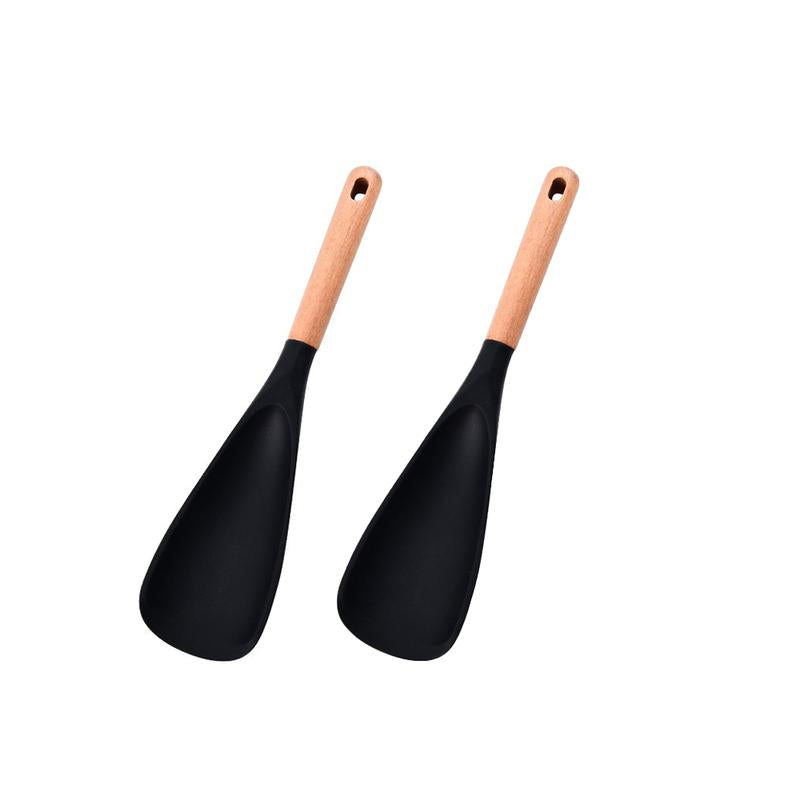 2 Pcs Silicone Cooking Spoon for Nonstick Cookware – Heat-Resistant Kitchen Spatula with Wooden Handle for Baking and Stirring