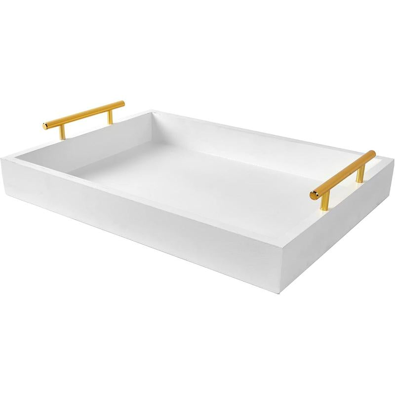 16" x 12" White Decorative Serving Trays with Handles for Living Room, Bathroom, and Outdoor Use