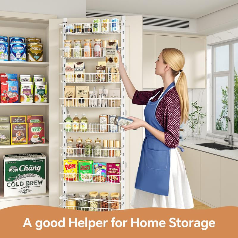 Over the Door Pantry Organizer 6-8 Tier Hanging Spice Rack for Easy Install Cabinet Door Organizer Home Kitchen Essentials Multi-Functional Storage Solution