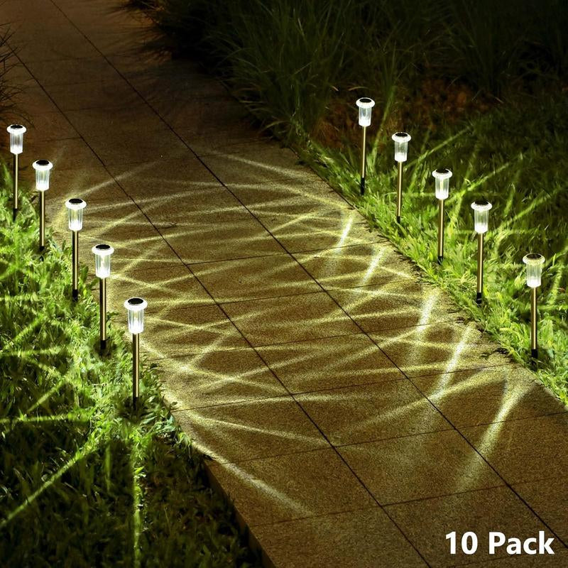Solar Outdoor Lights 10 Pack Pathway Solar Lights LED Stainless Steel Garden Stake for Pathway, Walkway, Sidewalk, Driveway, Lawn (Warm White)