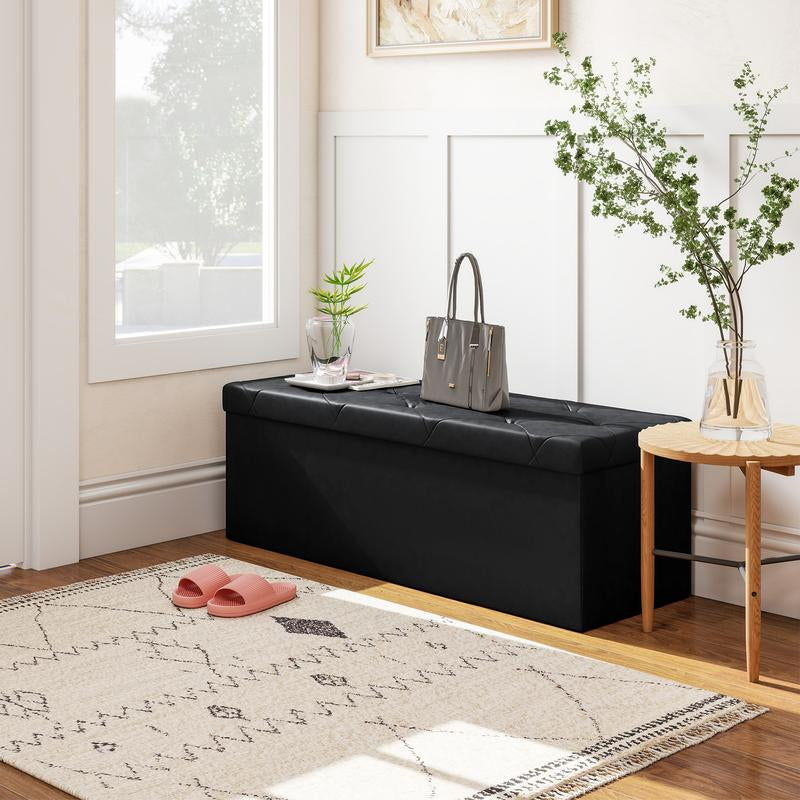 Folding Storage Ottoman Bench, Foot Rest Stool with Padded Seat, Large Toy Box Storage Chest with Seatin, Holds up to 660 Lb-Grey