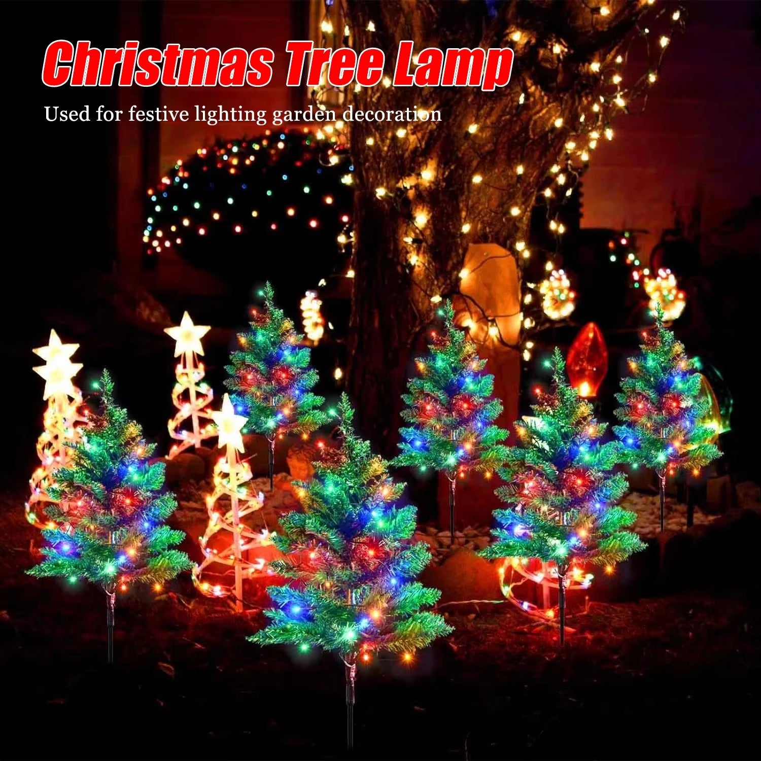 Solar LED Lights Christmas Tree Lawn Lamp Holiday Lantern for House Festive Wedding Courtyard Garden Decoration RGB Light