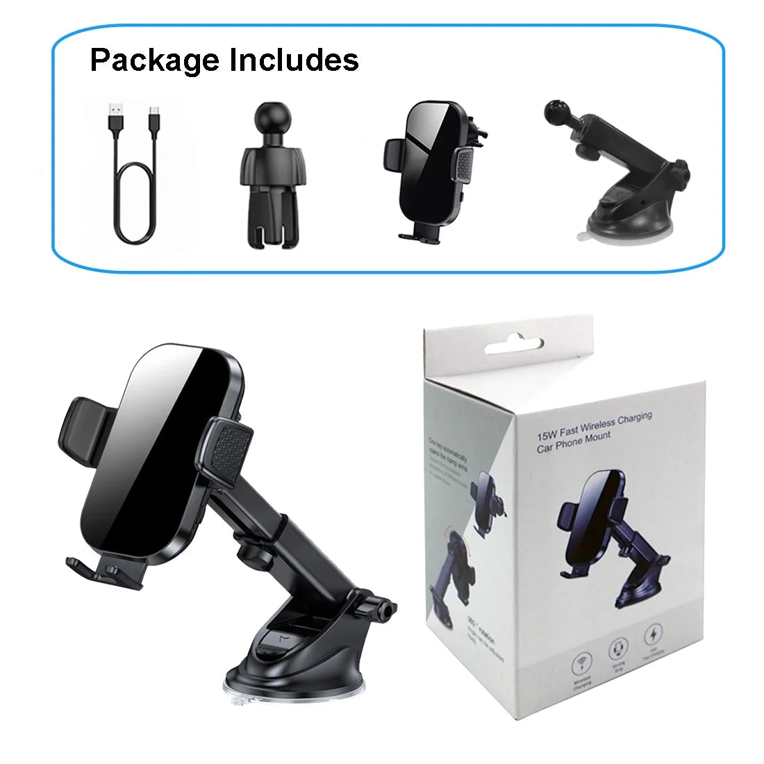 Wireless Car Charger, 15W Fast Charging Auto Clamping Car Charger Phone Mount Air Vent Phone Holder, Fit for Phone Support Wireless Charging (Width 60-90Mm) Iphone, Samsung Galaxy/Ultra, Google/Lg