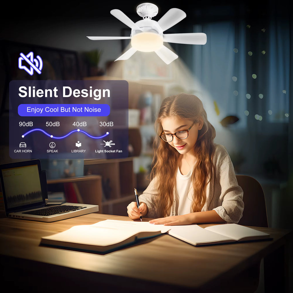 2-IN-1 Socket Fan Lights with Remote, Timing Funtion, 3 Color Temperature&6 Speeds, E26/E27 Bulb Ceiling Fans Lamps for Room