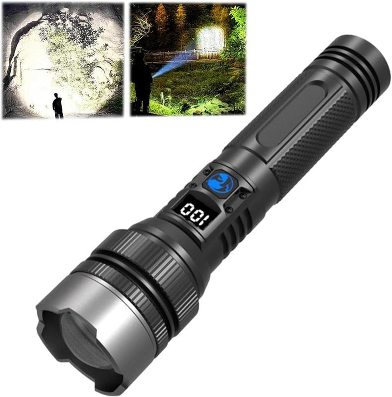 2-In-1 Strong Flashlight (Power Bank)，Digital Display of Power, Rechargeable，Zoomable, , X4Waterproof, Adjustable Brightness Flash Light for Outdoor, Emergency, Camping Accessories，Black Tiktokshopholidayhaul