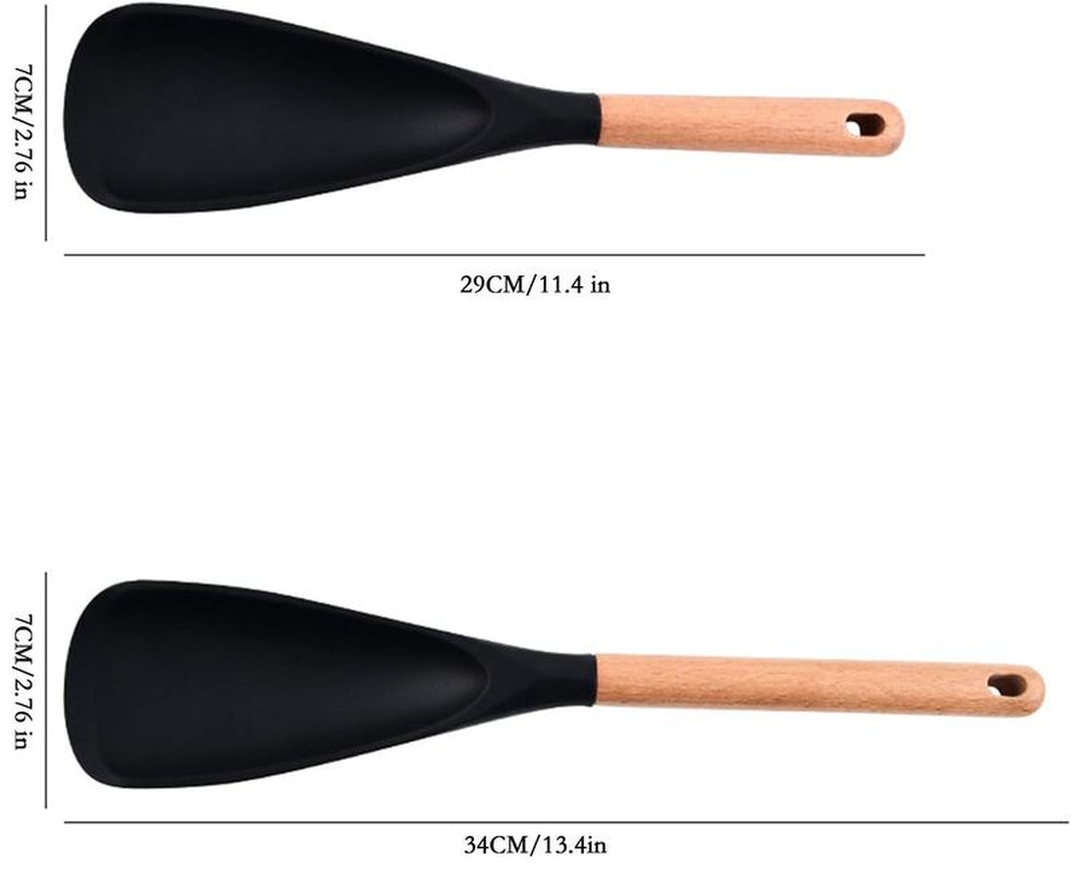 2 Pcs Silicone Cooking Spoon for Nonstick Cookware – Heat-Resistant Kitchen Spatula with Wooden Handle for Baking and Stirring