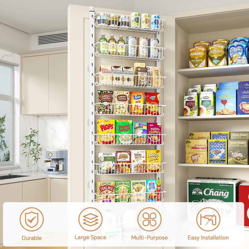 Over the Door Pantry Organizer 6-8 Tier Hanging Spice Rack for Easy Install Cabinet Door Organizer Home Kitchen Essentials Multi-Functional Storage Solution