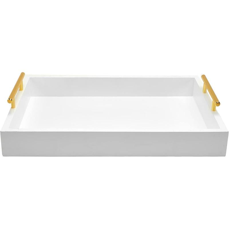 16" x 12" White Decorative Serving Trays with Handles for Living Room, Bathroom, and Outdoor Use