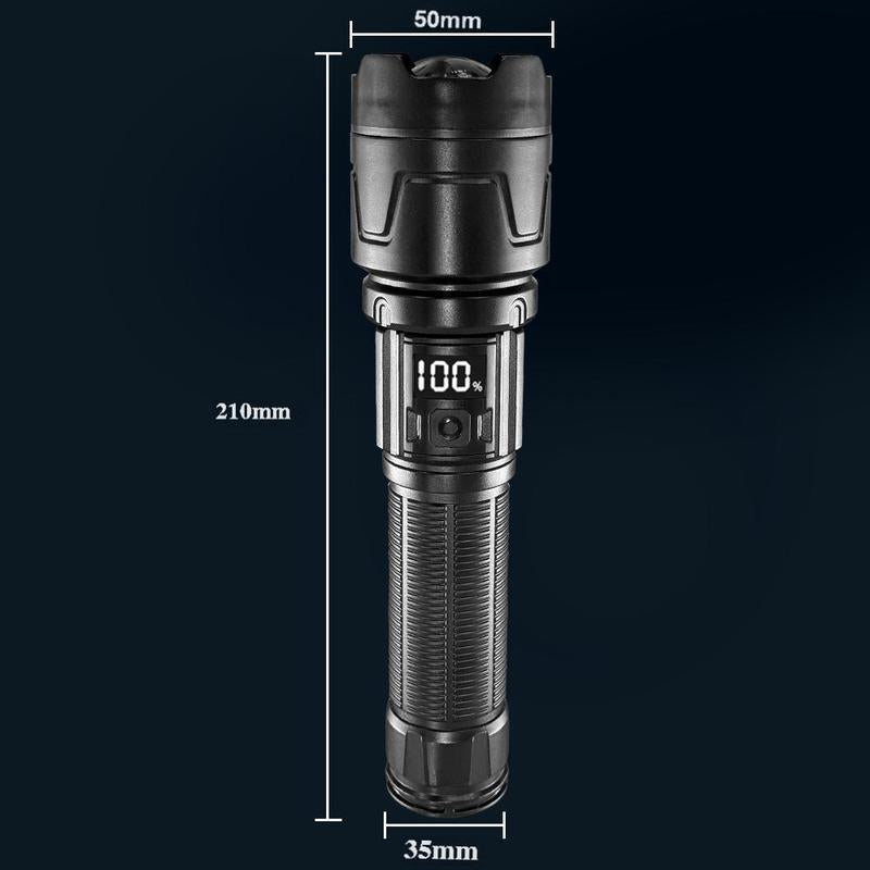 2-In-1 Strong Flashlight (Power Bank)，Digital Display of Power, Rechargeable，Zoomable, , X4Waterproof, Adjustable Brightness Flash Light for Outdoor, Emergency, Camping Accessories，Black Tiktokshopholidayhaul