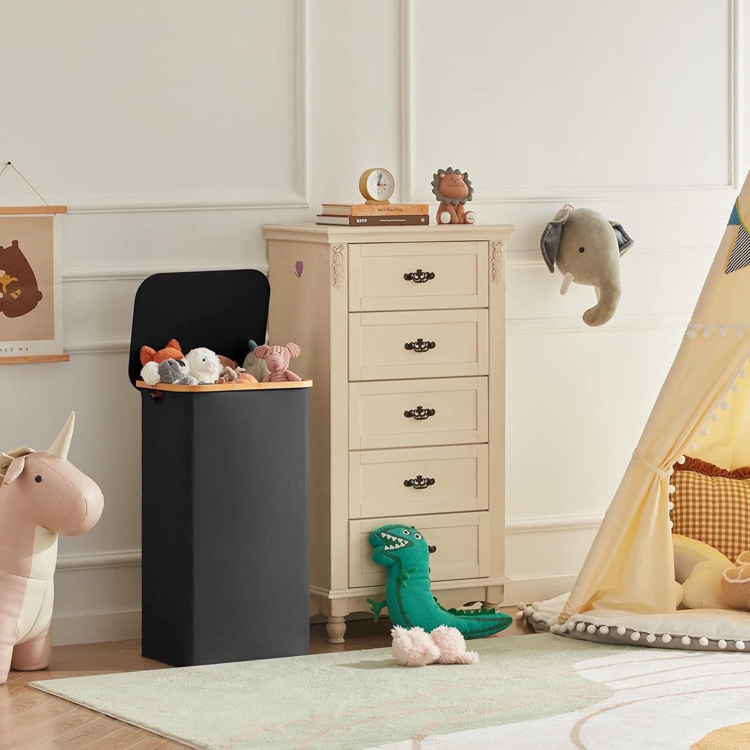 Large 100L Laundry Basket with Lid & Removable Liner