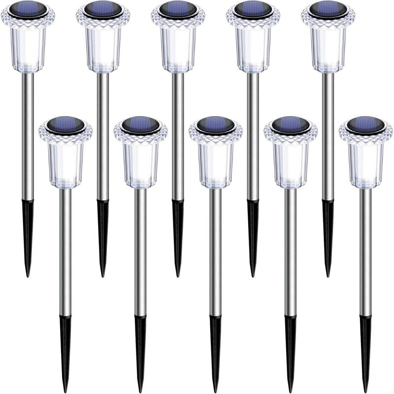 Solar Outdoor Lights 10 Pack Pathway Solar Lights LED Stainless Steel Garden Stake for Pathway, Walkway, Sidewalk, Driveway, Lawn (Warm White)