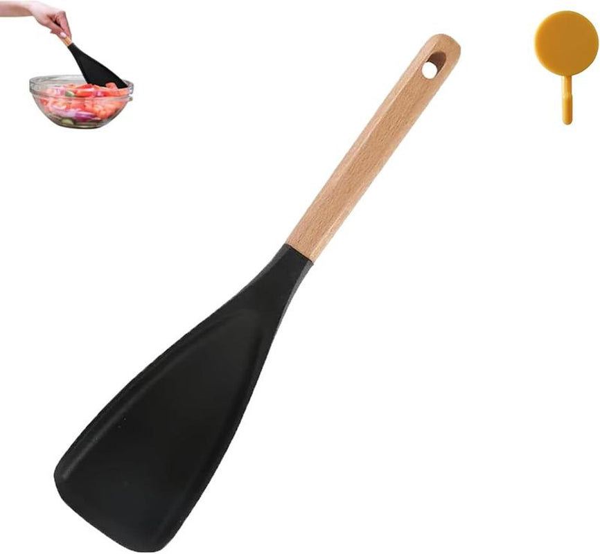 2 Pcs Silicone Cooking Spoon for Nonstick Cookware – Heat-Resistant Kitchen Spatula with Wooden Handle for Baking and Stirring