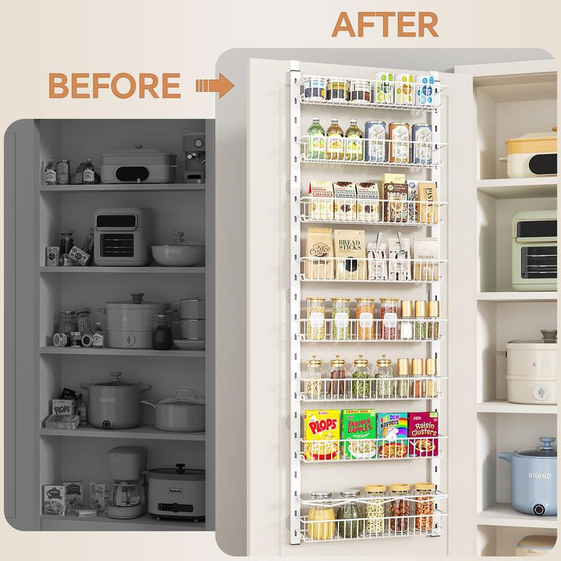 Over the Door Pantry Organizer 6-8 Tier Hanging Spice Rack for Easy Install Cabinet Door Organizer Home Kitchen Essentials Multi-Functional Storage Solution