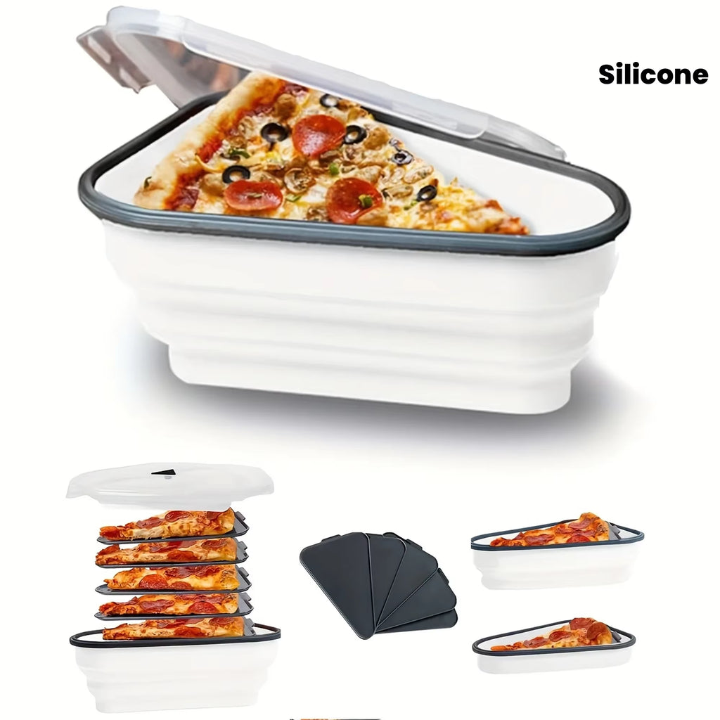 1Pc Space-Saving Silicone Pizza Storage Container with 5 Microwavable Serving Trays - Reusable,Collapsible Design
