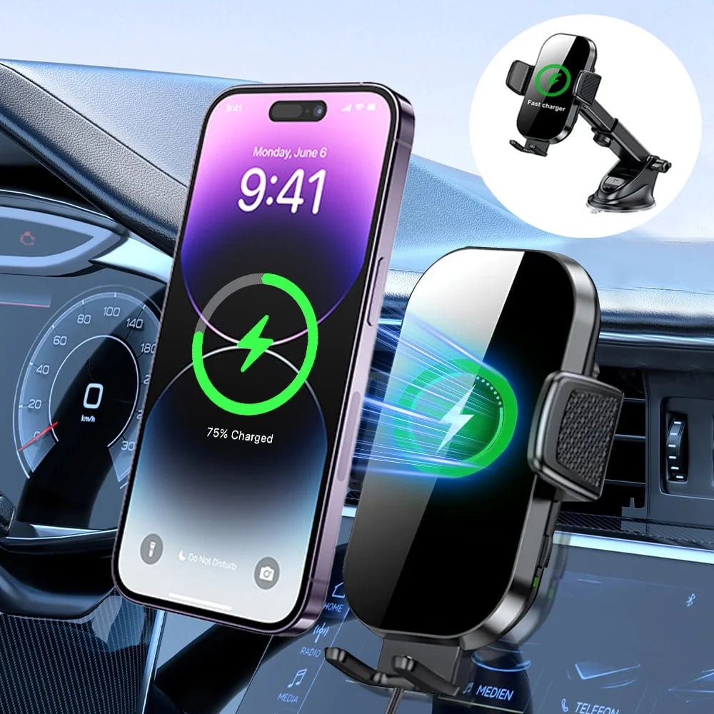 Wireless Car Charger, 15W Fast Charging Auto Clamping Car Charger Phone Mount Air Vent Phone Holder, Fit for Phone Support Wireless Charging (Width 60-90Mm) Iphone, Samsung Galaxy/Ultra, Google/Lg