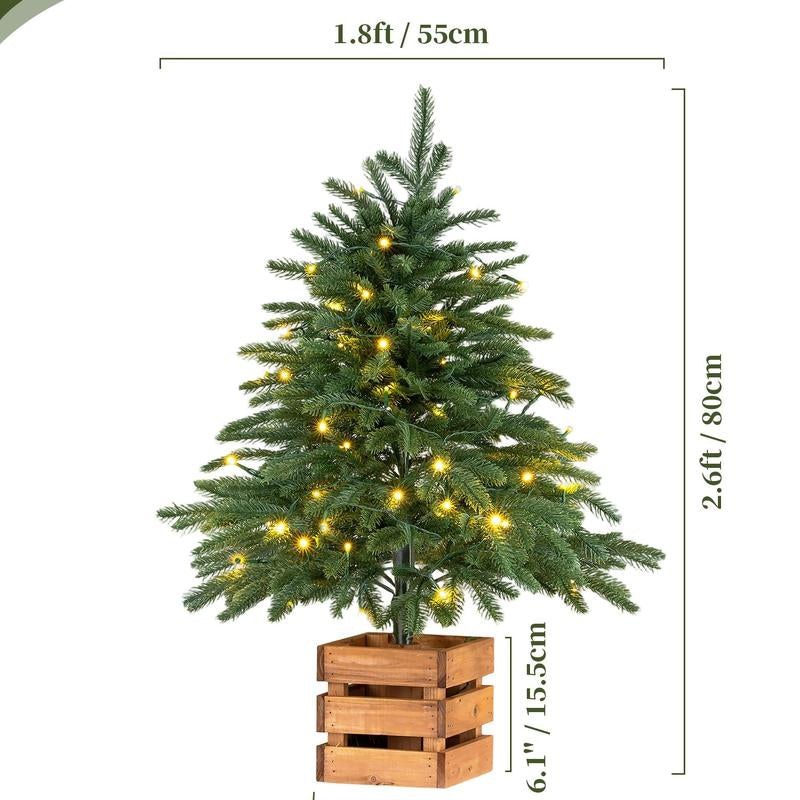 Norfolk Pine Christmas Tree: 2.6Ft Mini Tabletop Tree with Remote-Controlled Lights, 70 LEDs, Timer, 8 Lighting Modes, and Wooden Pot - Ideal for Home Decor