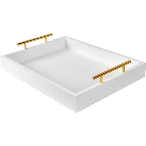 16" x 12" White Decorative Serving Trays with Handles for Living Room, Bathroom, and Outdoor Use
