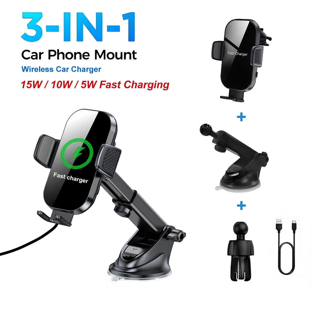 Wireless Car Charger, 15W Fast Charging Auto Clamping Car Charger Phone Mount Air Vent Phone Holder, Fit for Phone Support Wireless Charging (Width 60-90Mm) Iphone, Samsung Galaxy/Ultra, Google/Lg