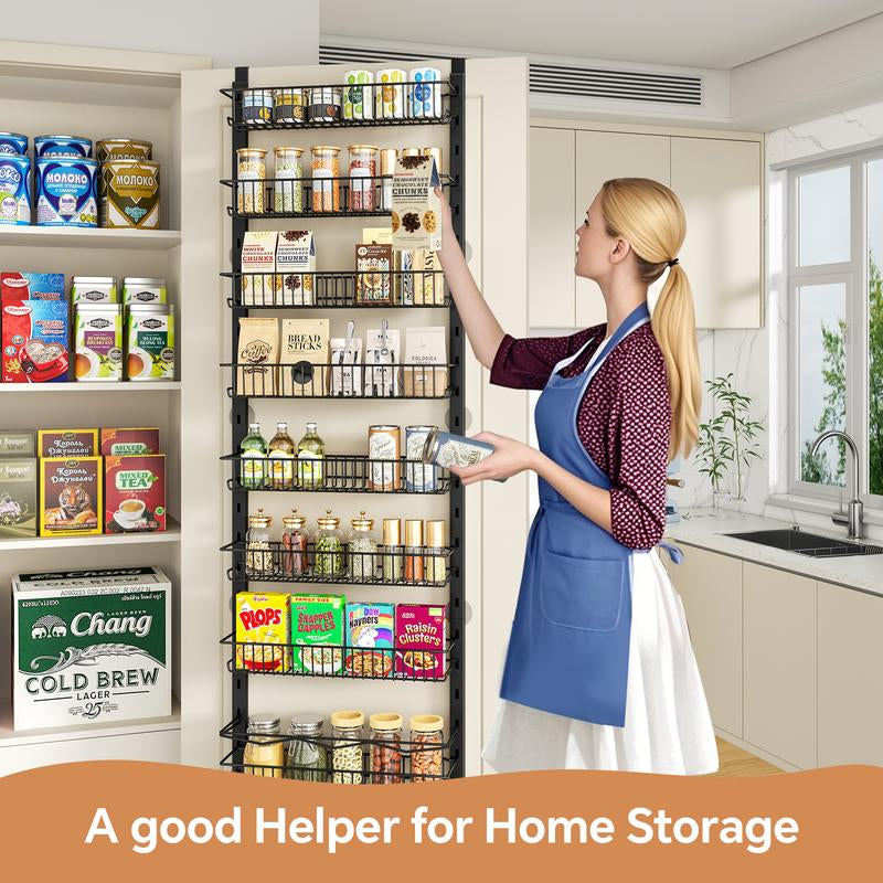 Over the Door Pantry Organizer 6-8 Tier Hanging Spice Rack for Easy Install Cabinet Door Organizer Home Kitchen Essentials Multi-Functional Storage Solution