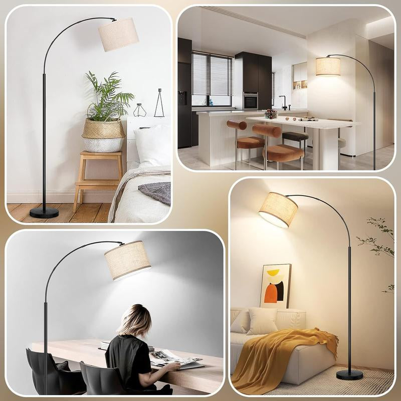 79'' Arc Floor Lamps for Living Room, Modern Standing Lamp with Adjustable Hanging Drum Shade, Black Tall Pole Lamp with Weighted Base & Edison E26 Socket, Corner Light for Reading Bedroom Office
