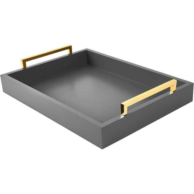 16" x 12" White Decorative Serving Trays with Handles for Living Room, Bathroom, and Outdoor Use