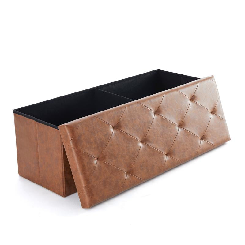 Folding Storage Ottoman Bench, Foot Rest Stool with Padded Seat, Large Toy Box Storage Chest with Seatin, Holds up to 660 Lb-Grey