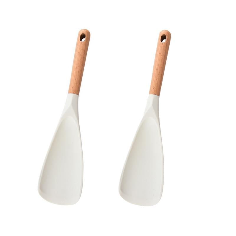 2 Pcs Silicone Cooking Spoon for Nonstick Cookware – Heat-Resistant Kitchen Spatula with Wooden Handle for Baking and Stirring