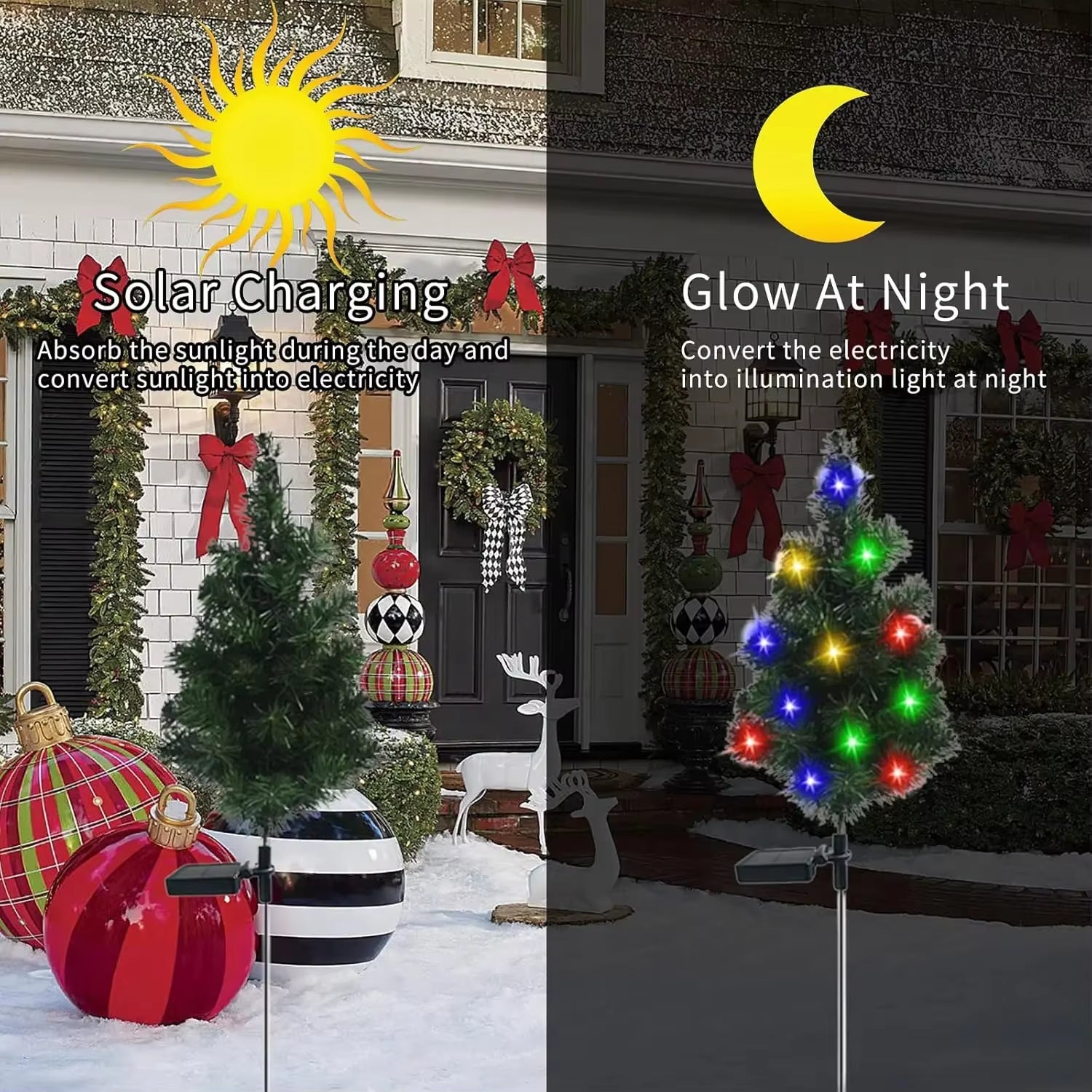 Solar LED Lights Christmas Tree Lawn Lamp Holiday Lantern for House Festive Wedding Courtyard Garden Decoration RGB Light