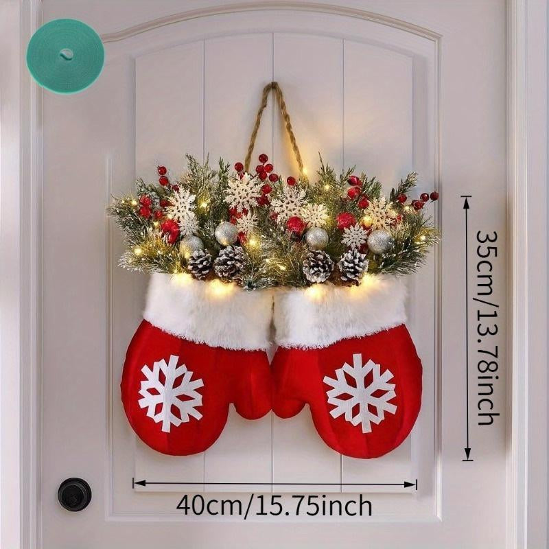Christmas Wreath with 20 LED Lights, Indoor/Outdoor Decoration with Artificial Pine Branches and Berries, Perfect for Tree and Wall Decor