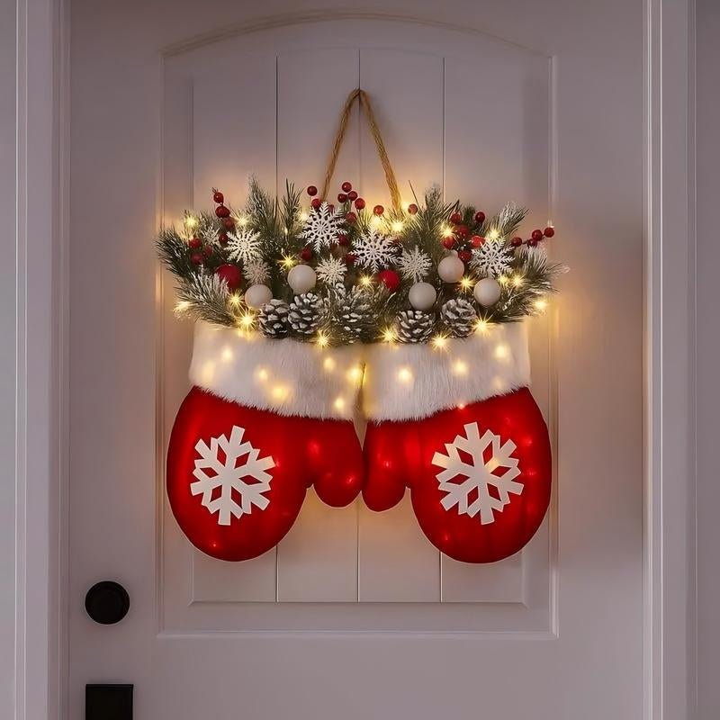 Christmas Wreath with 20 LED Lights, Indoor/Outdoor Decoration with Artificial Pine Branches and Berries, Perfect for Tree and Wall Decor