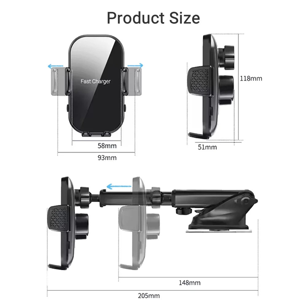 Wireless Car Charger, 15W Fast Charging Auto Clamping Car Charger Phone Mount Air Vent Phone Holder, Fit for Phone Support Wireless Charging (Width 60-90Mm) Iphone, Samsung Galaxy/Ultra, Google/Lg