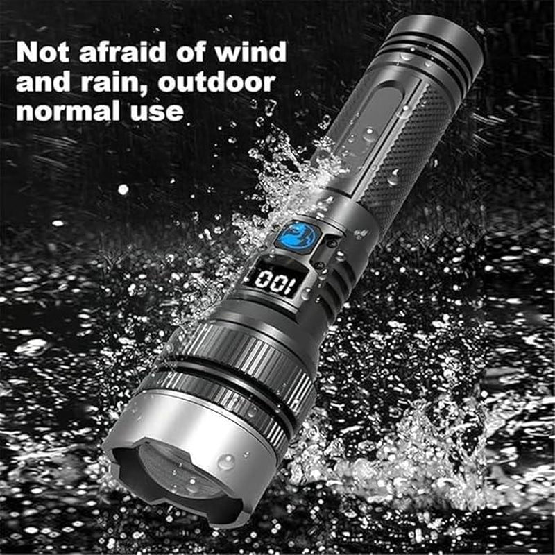 2-In-1 Strong Flashlight (Power Bank)，Digital Display of Power, Rechargeable，Zoomable, , X4Waterproof, Adjustable Brightness Flash Light for Outdoor, Emergency, Camping Accessories，Black Tiktokshopholidayhaul