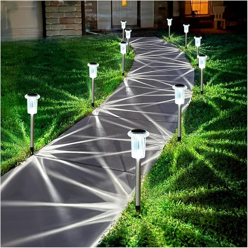 Solar Outdoor Lights 10 Pack Pathway Solar Lights LED Stainless Steel Garden Stake for Pathway, Walkway, Sidewalk, Driveway, Lawn (Warm White)