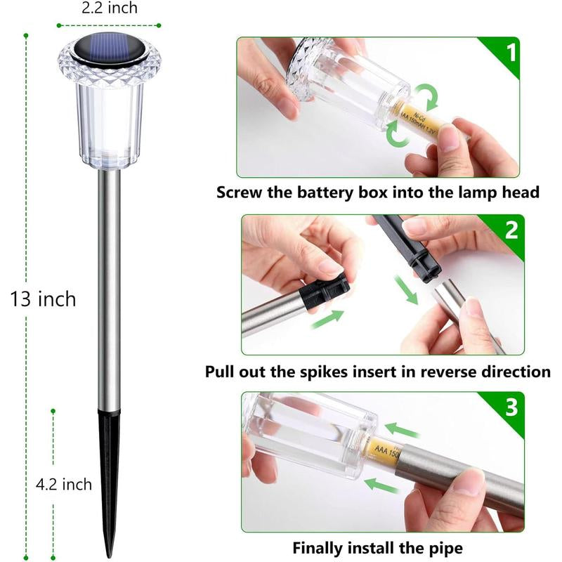 Solar Outdoor Lights 10 Pack Pathway Solar Lights LED Stainless Steel Garden Stake for Pathway, Walkway, Sidewalk, Driveway, Lawn (Warm White)