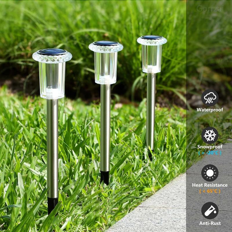 Solar Outdoor Lights 10 Pack Pathway Solar Lights LED Stainless Steel Garden Stake for Pathway, Walkway, Sidewalk, Driveway, Lawn (Warm White)