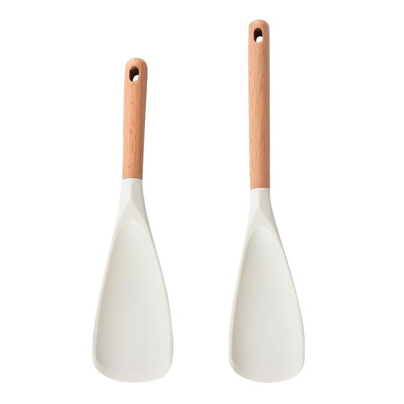 2 Pcs Silicone Cooking Spoon for Nonstick Cookware – Heat-Resistant Kitchen Spatula with Wooden Handle for Baking and Stirring