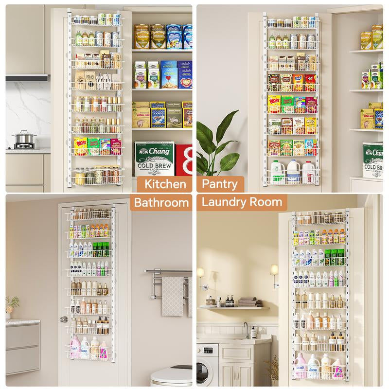 Over the Door Pantry Organizer 6-8 Tier Hanging Spice Rack for Easy Install Cabinet Door Organizer Home Kitchen Essentials Multi-Functional Storage Solution