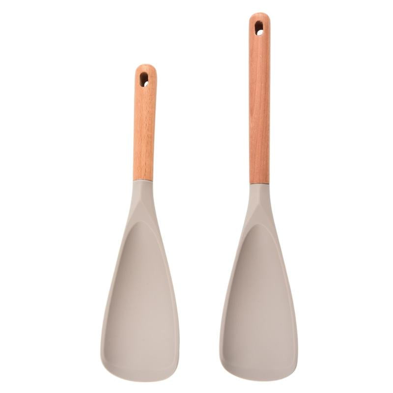 2 Pcs Silicone Cooking Spoon for Nonstick Cookware – Heat-Resistant Kitchen Spatula with Wooden Handle for Baking and Stirring