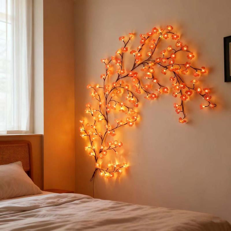 Cherry Blossom Lights Pink Cherry Blossom Tree Branches Flower LED Lights for Walls 1.8M 96 Flowers Enchanted Willow Vine Lights Christmas Fireplace Mantle Indoor Decor Usb-Powered with Remote
