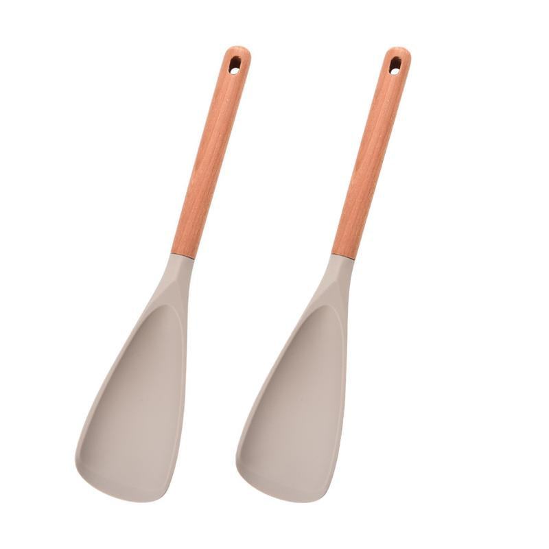 2 Pcs Silicone Cooking Spoon for Nonstick Cookware – Heat-Resistant Kitchen Spatula with Wooden Handle for Baking and Stirring
