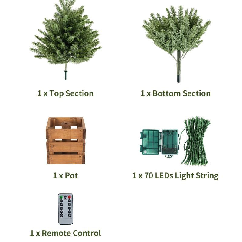 Norfolk Pine Christmas Tree: 2.6Ft Mini Tabletop Tree with Remote-Controlled Lights, 70 LEDs, Timer, 8 Lighting Modes, and Wooden Pot - Ideal for Home Decor