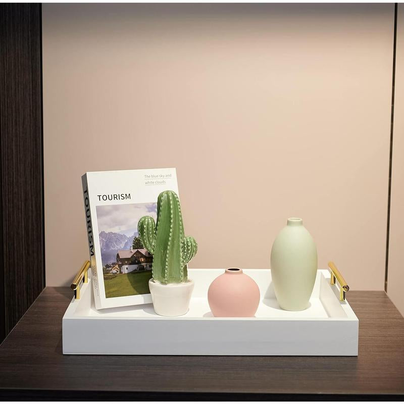 16" x 12" White Decorative Serving Trays with Handles for Living Room, Bathroom, and Outdoor Use