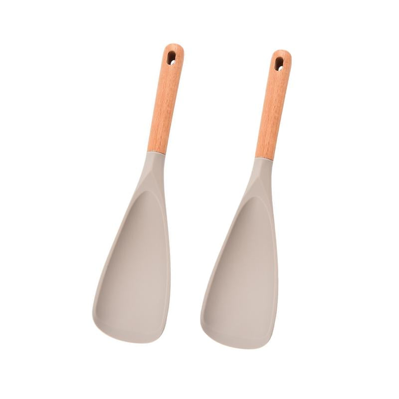 2 Pcs Silicone Cooking Spoon for Nonstick Cookware – Heat-Resistant Kitchen Spatula with Wooden Handle for Baking and Stirring
