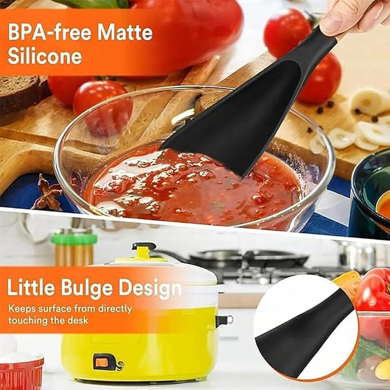 2 Pcs Silicone Cooking Spoon for Nonstick Cookware – Heat-Resistant Kitchen Spatula with Wooden Handle for Baking and Stirring