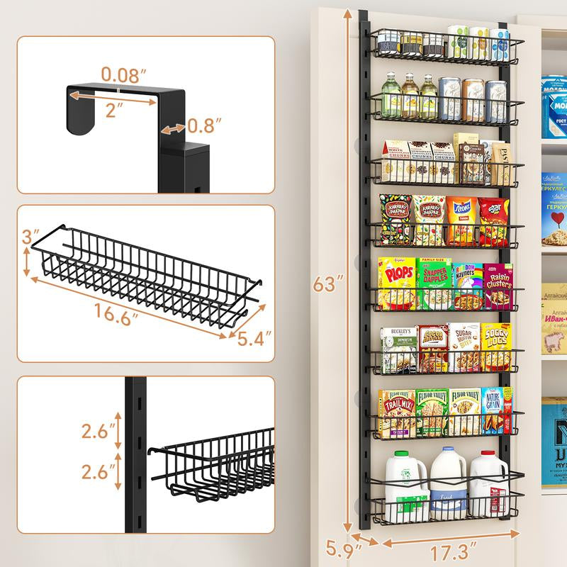 Over the Door Pantry Organizer 6-8 Tier Hanging Spice Rack for Easy Install Cabinet Door Organizer Home Kitchen Essentials Multi-Functional Storage Solution