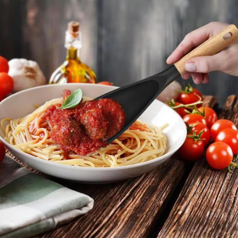 2 Pcs Silicone Cooking Spoon for Nonstick Cookware – Heat-Resistant Kitchen Spatula with Wooden Handle for Baking and Stirring