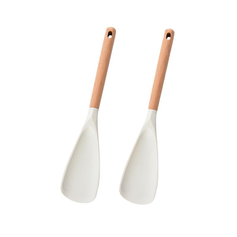 2 Pcs Silicone Cooking Spoon for Nonstick Cookware – Heat-Resistant Kitchen Spatula with Wooden Handle for Baking and Stirring