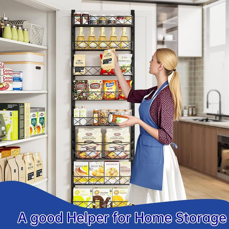 Over the Door Pantry Organizer 6-8 Tier Hanging Spice Rack for Easy Install Cabinet Door Organizer Home Kitchen Essentials Multi-Functional Storage Solution